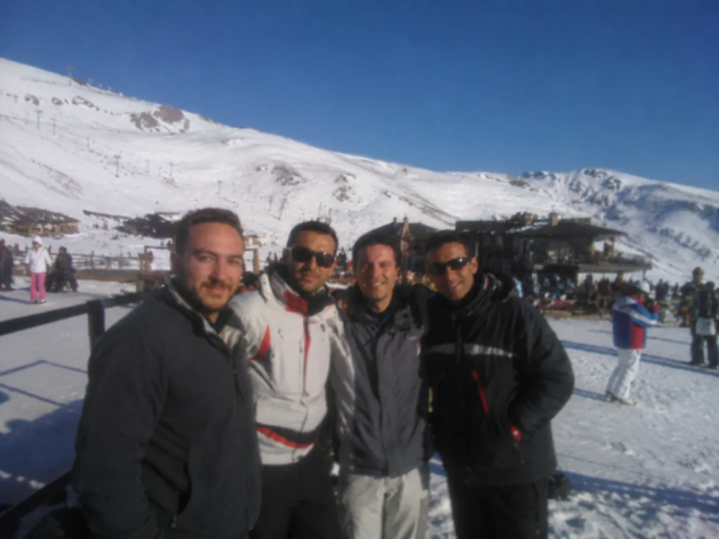 Antonio Ariza, on the left, skiing with friends in Sierra Nevada, Spain