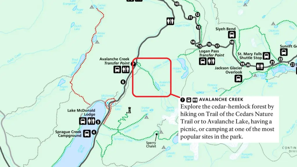 Schematic map Avalanche lake trail area