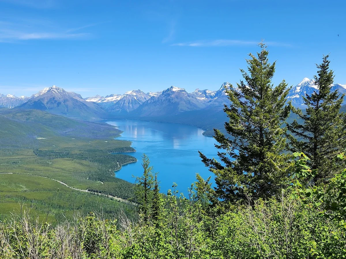 Historic Apgar fire lookout tower on Apgar Mountain with views over Lake McDonald valley
