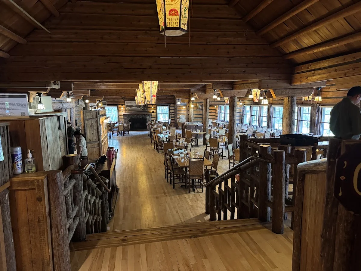 Russell's Fireside Dining Room at Lake McDonald Lodge — rustic interior with fireplace