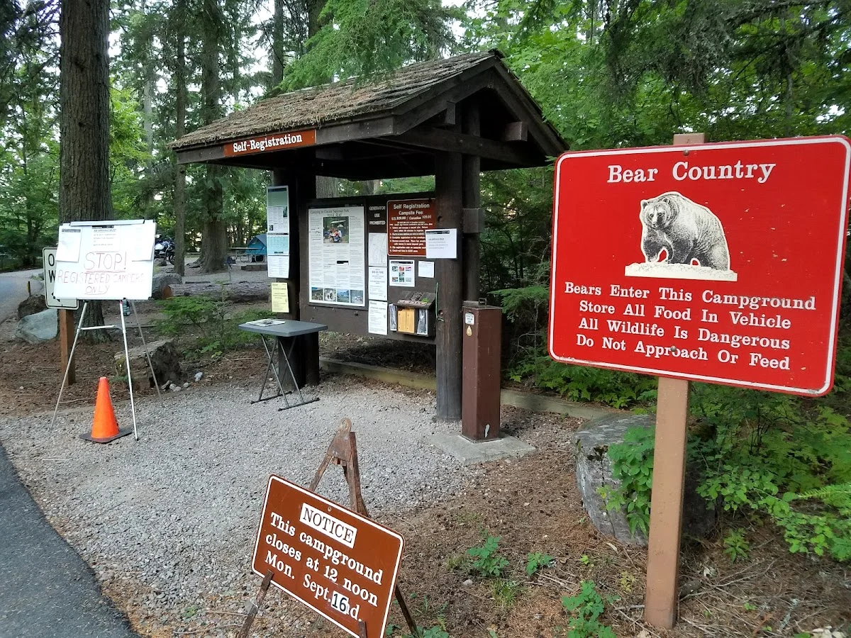Lakeside tent sites at Sprague Creek Campground on the shore of Lake McDonald, Glacier National Park